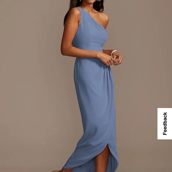 David's Bridal | Dresses | Davids Bridal One Shoulder Chiffon Tulip Hem  Dress In Dusty Blue | Poshmark